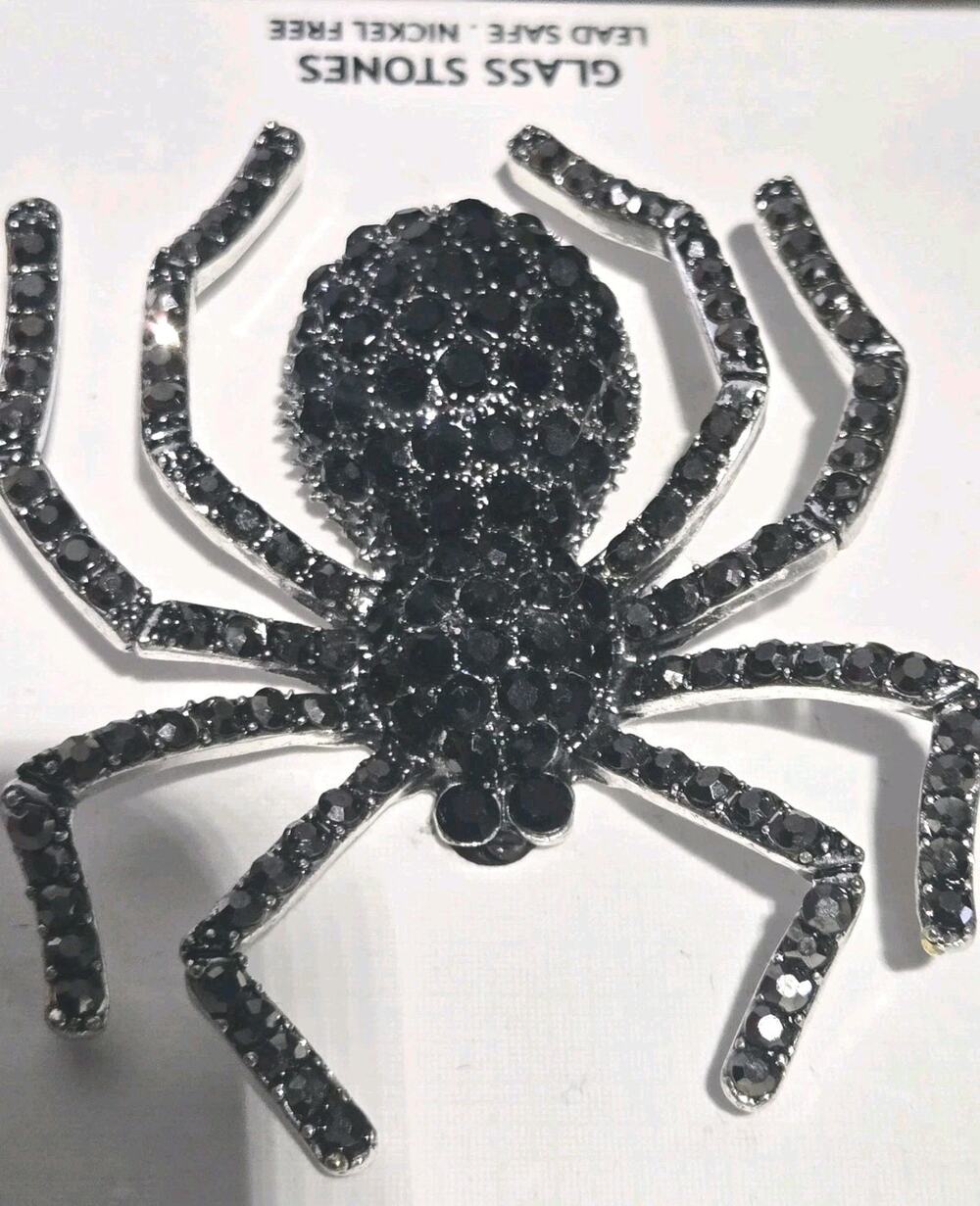 Piper K Spider Brooch Pin Black Glass Stones Statement Gothic Halloween NIB